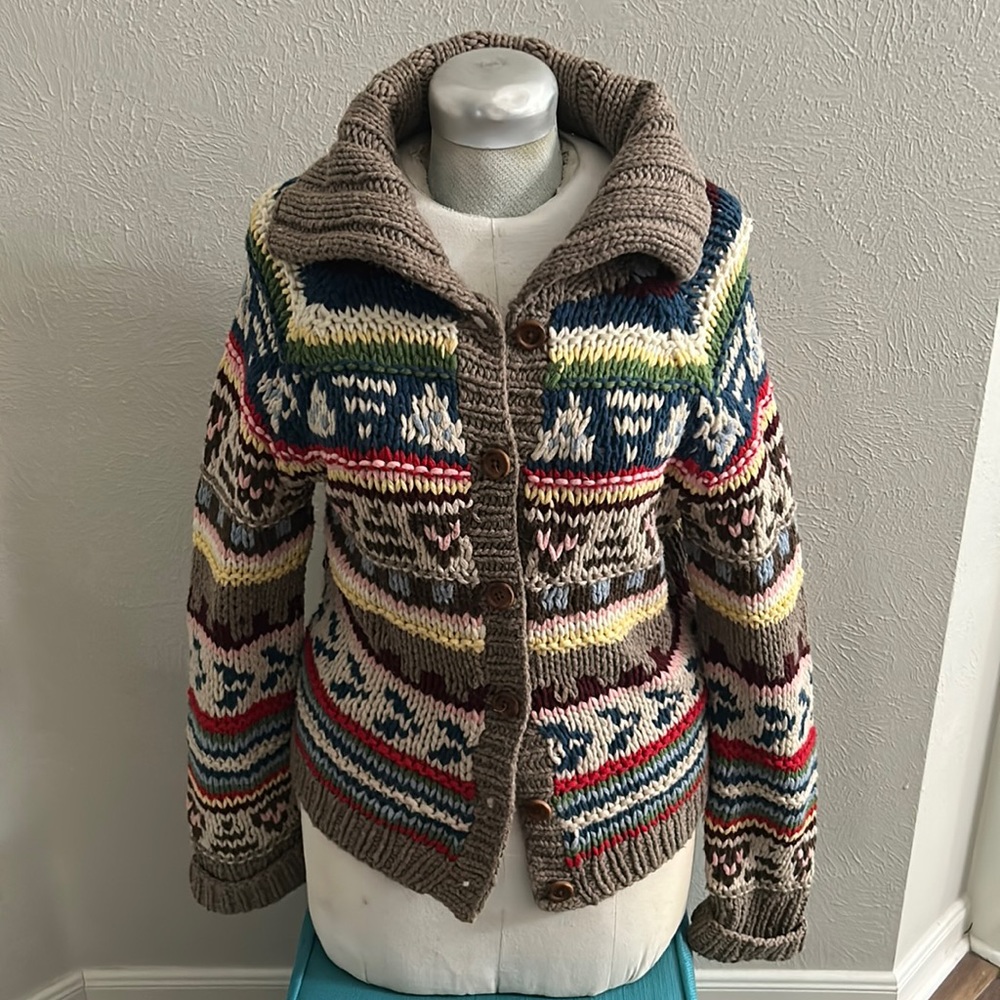 Multicolor chunky knit cardigan sweater